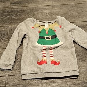 Girls Gray Elf Appliqué Sweatshirt with Green & Red Details